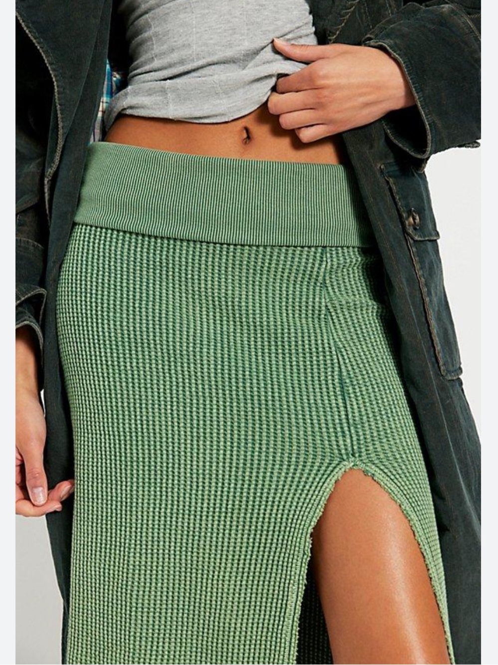 Free People FP One Pari midi skirt washed green teal stretchy skirt NWOT MD - Picture 3 of 7
